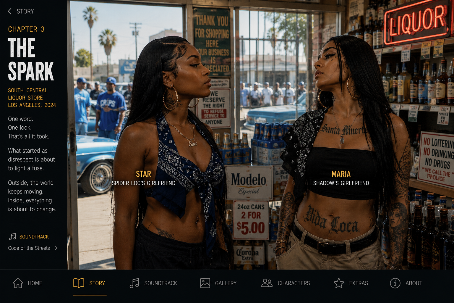 Star and Maria facing off inside a South Central liquor store around noon