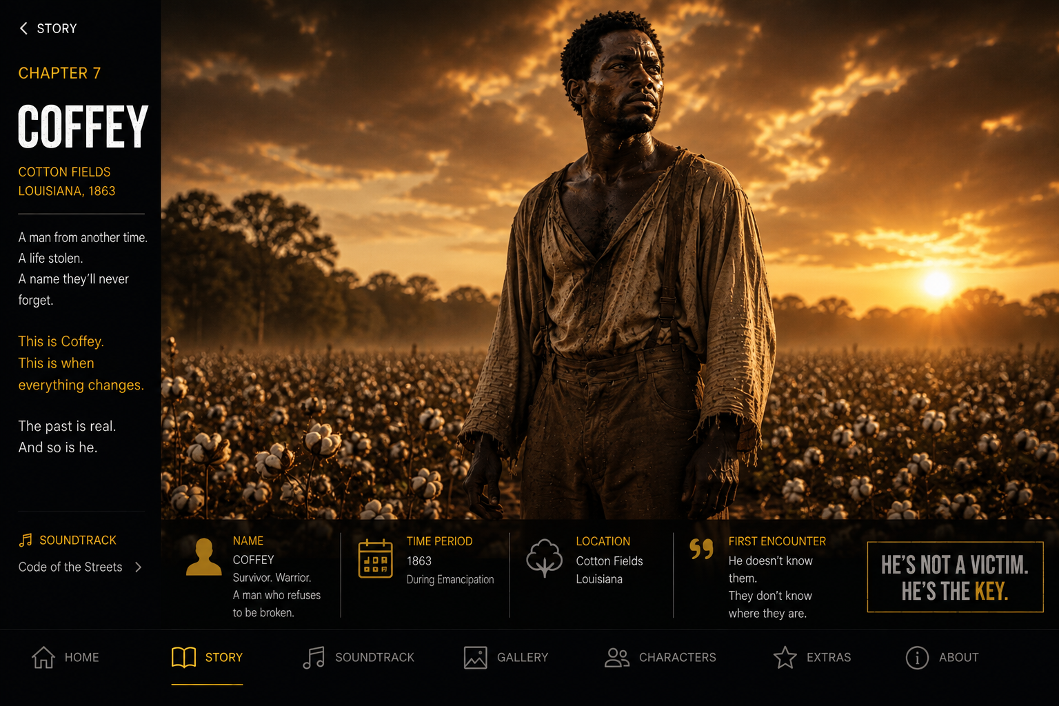 Coffey standing alone in the Louisiana cotton fields